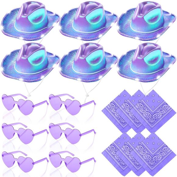 7266 18 Pack Cowboy Hat Bride Bachelorette Led Cowgirl Hats With 6 Glasses main image 7